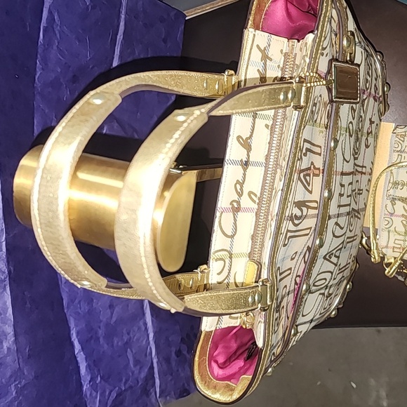 Coach Heritage Tattersall Graffiti 2 Fer Golden Tote Bag & Matching Wristlet - Picture 16 of 16